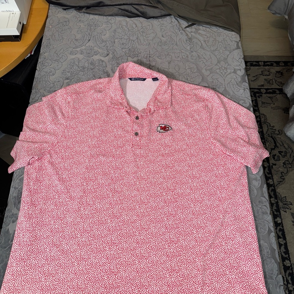 Cutter & Buck men’s  Red & white Pattern Kansas City Chiefs golf Polo Shirt xxl